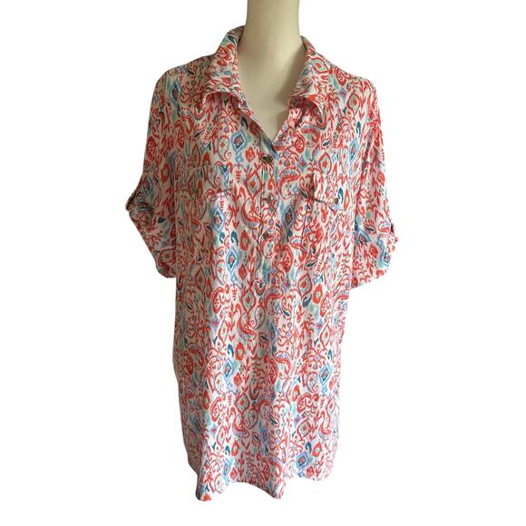 Coral Bay Tops - Coral Bay Women's Short Sleeve top 3X Orange Blue White